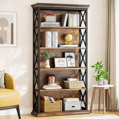5-Tier Bookcase with X-Pattern Sides