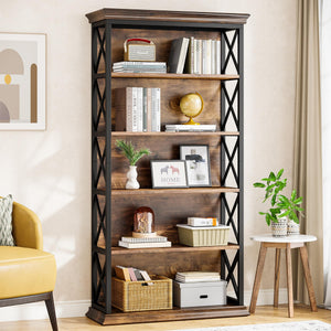 5-Tier Bookcase with X-Pattern Sides