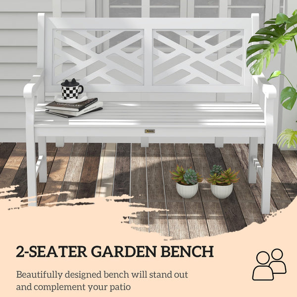 Outdoor Wood Patio Bench – 2-Person Slatted Poplar Seat with Armrests