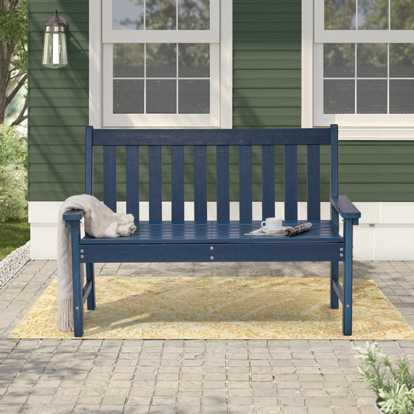 HDPE Outdoor Garden Bench – 2-Person Patio Seat with Faux Wood Grain