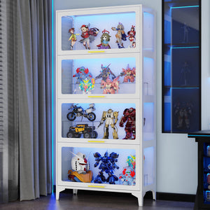 65" Tall Glass Display Cabinet with RGB LED Lights, 4-Tier Metal Curio Cabinet