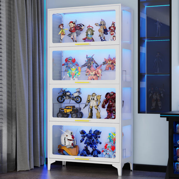 65" Tall Glass Display Cabinet with RGB LED Lights, 4-Tier Metal Curio Cabinet