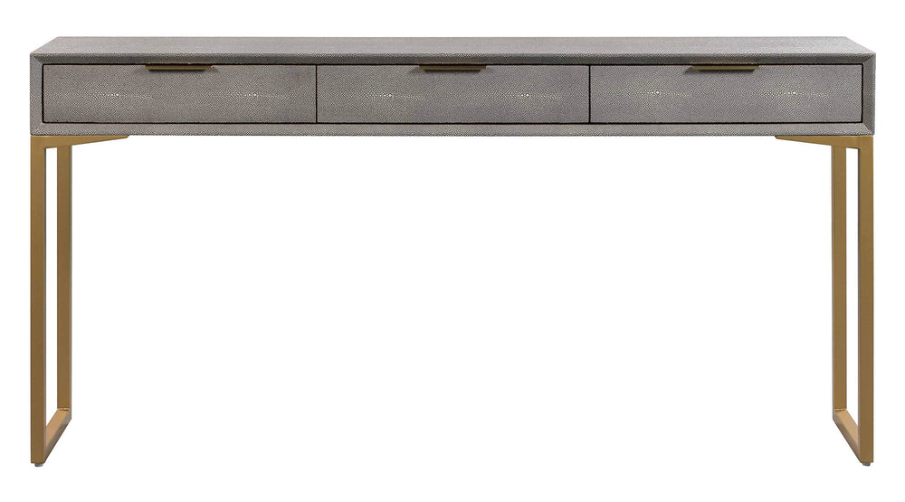 Shagreen Console Table with Brass Legs & 3 Drawers