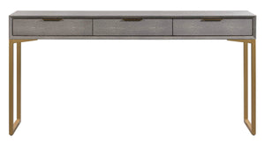 Shagreen Console Table with Brass Legs & 3 Drawers