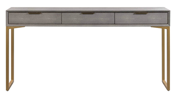 Shagreen Console Table with Brass Legs & 3 Drawers