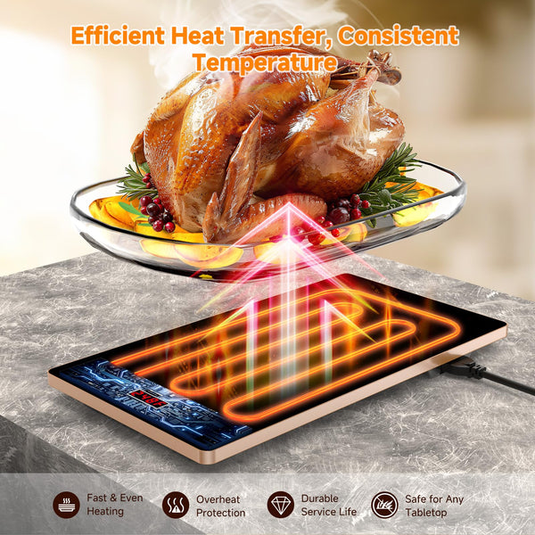 Electric Food Warming Tray with Timer & 10 Temperature Settings