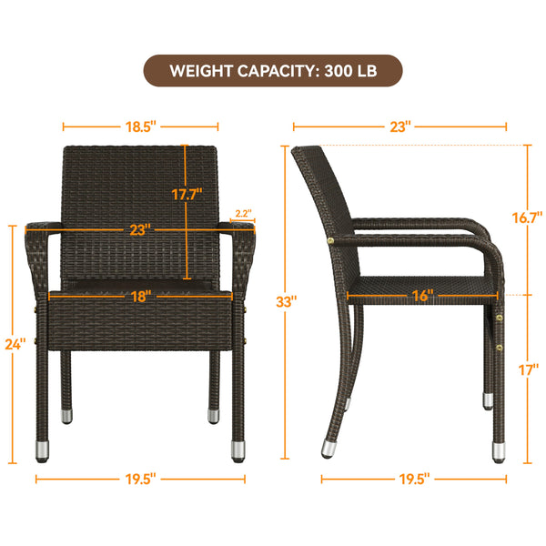 Stackable Outdoor Rattan Dining Chairs Set of 2 with Armrests