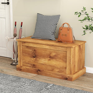 35.5" Lift-Top Storage Chest – Wooden Bench with Hydraulic Strut & Metal Hinges