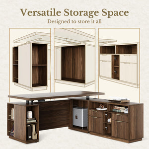 L-Shaped Electric Standing Desk with File Cabinet