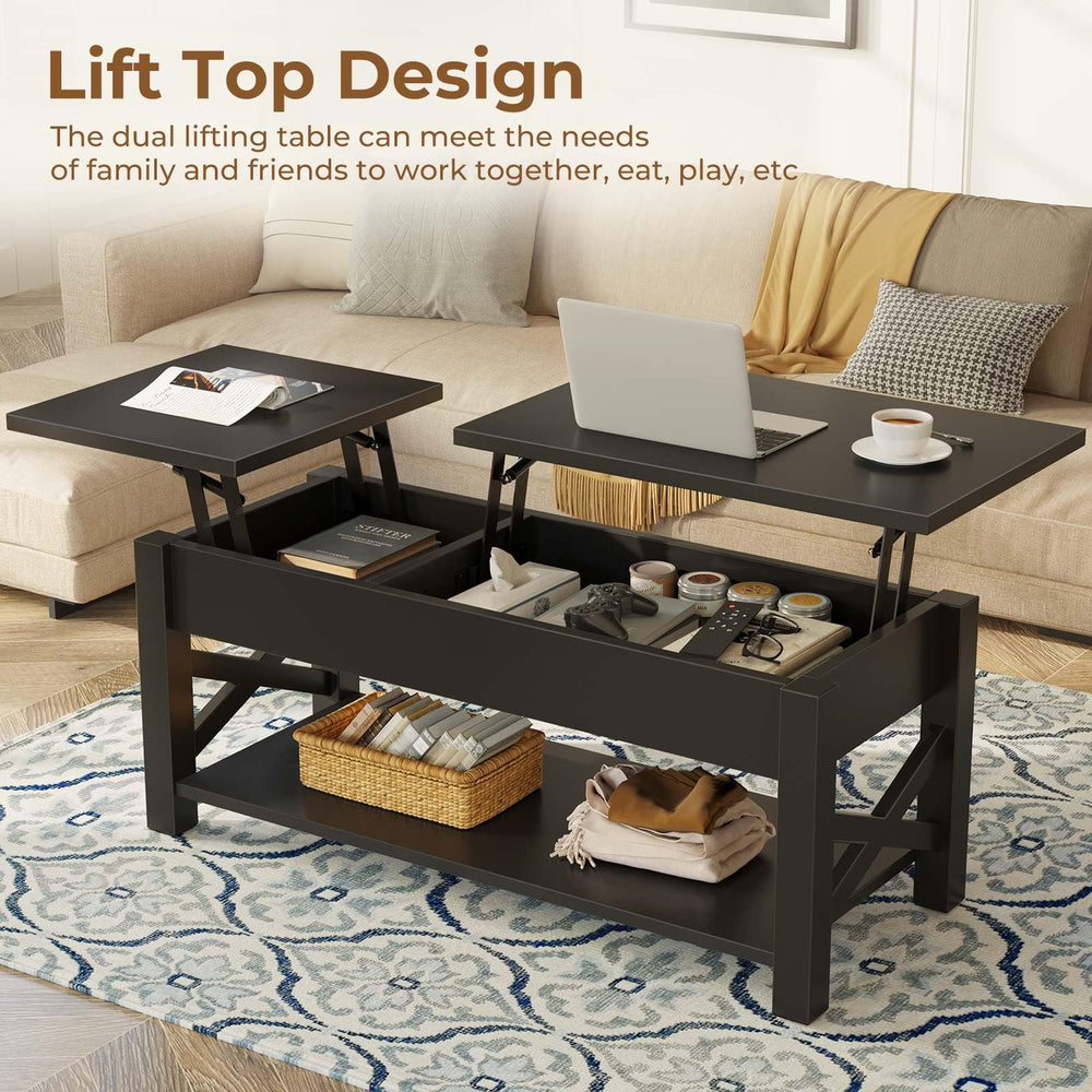 Lift Top Coffee Table with Hidden Storage & Open Shelf