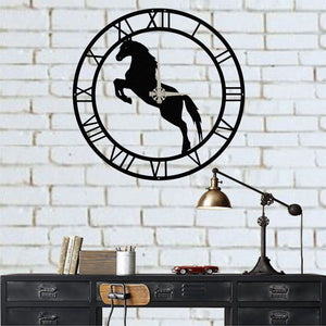 Round Metal Wall Clock – Horse Design, Indoor Outdoor, 19.69"