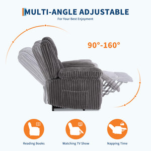 Corduroy Manual Recliner Chair with Side Pocket – Dark Gray