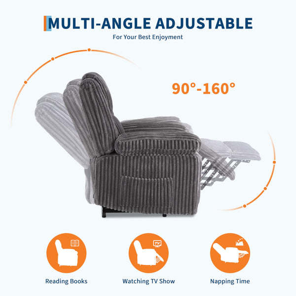 Corduroy Manual Recliner Chair with Side Pocket – Dark Gray