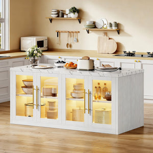 Rolling Kitchen Island with Storage & LED Light