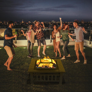 Outdoor Steel Fire Pit with Spark Screen and Poker