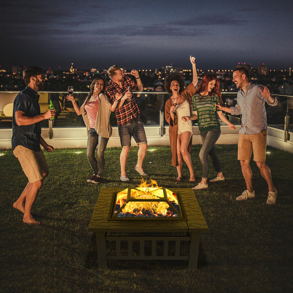 Outdoor Steel Fire Pit with Spark Screen and Poker