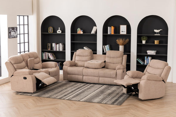 3-Piece Fabric Reclining Sofa Set with Light Strip & Storage