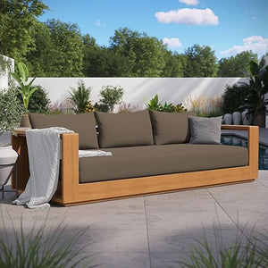 Acacia Wood Outdoor Patio Sofa – 3-Seat All-Weather Porch Couch