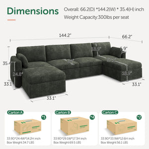 U-Shaped Modular Sectional Sofa with Storage Seats & Ottoman