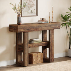 Farmhouse Console Table 2-Tier with Storage Shelves