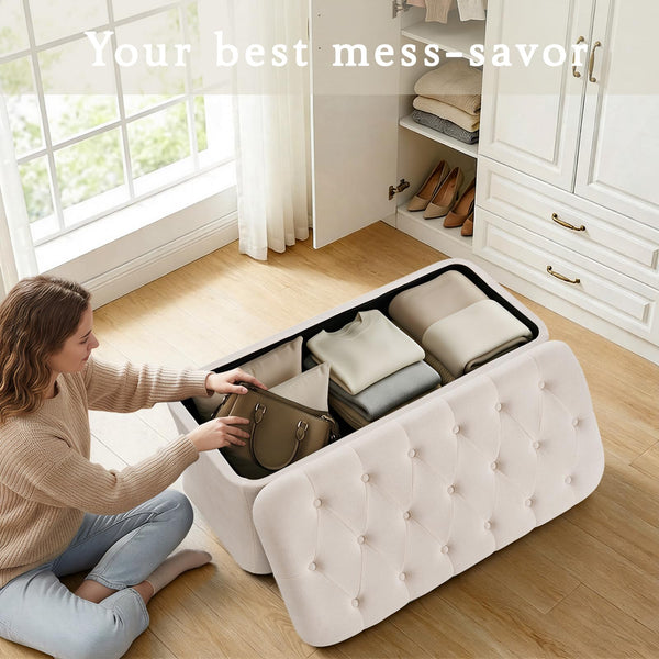 Storage Ottoman Bench with Lid – Tufted Velvet Footrest & Bedroom Chest
