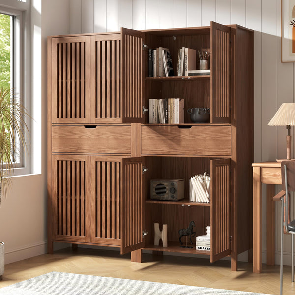 Farmhouse Storage Cabinet Set of 2 with Drawer & Adjustable Shelves