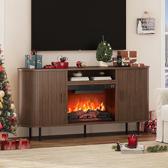 63" Fireplace TV Stand with 23" Electric Fireplace for TVs up to 70"