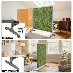 Freestanding Faux Hedge Privacy Screen Room Divider with Wheels – Boxwood Panels, Steel Frame