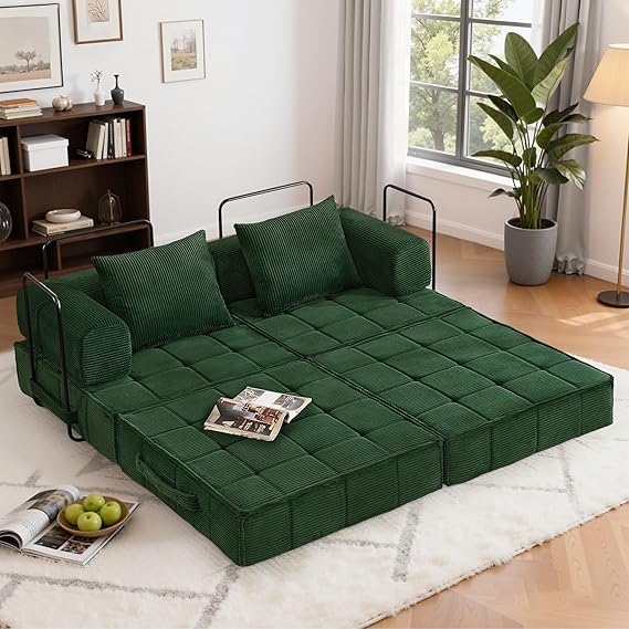6-in-1 Convertible Sleeper Sofa Bed with Corduroy Folding Mattress & Modular Frame