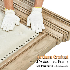 King Size Upholstered Bed Frame with Tall Headboard – Solid Wood, No Box Spring