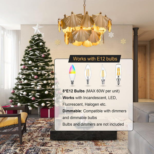 Gold Ginkgo Leaf Chandelier – 8-Light Ceiling Light Fixture