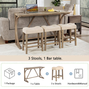 4-Piece Bar Table Set with USB Port & Upholstered Stools