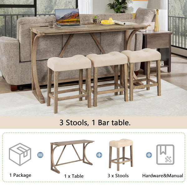 4-Piece Bar Table Set with USB Port & Upholstered Stools