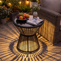 Wicker LED End Table with Tempered Glass Top