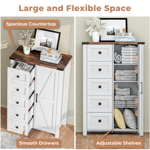 5-Drawer Dresser with Barn Door & Adjustable Shelves