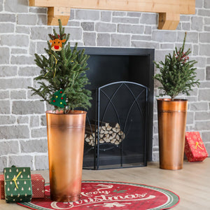 Tall Copper Metal Planters Set of 2 with Inner Pots and Trays