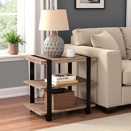 Reclaimed Wood & Metal 2-Shelf End Table