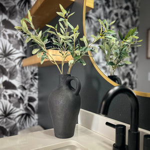 Faux Olive Branch Vase with Textured Ceramic Base