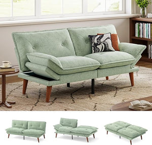 Convertible Futon Sofa Bed with Adjustable Backrest & Armrest