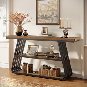 55" 3-Tier Console Table with Iron Frame