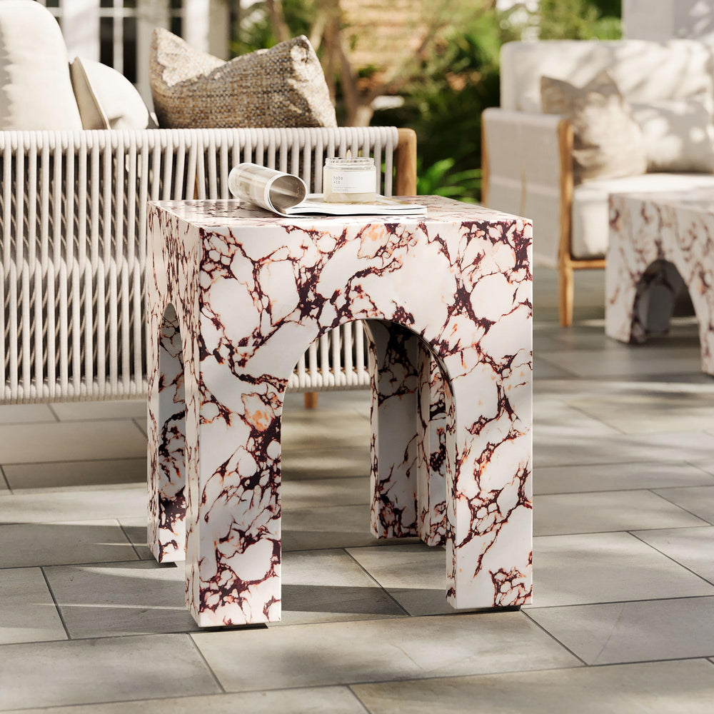 Arched Concrete Side Table with Faux Stone Finish