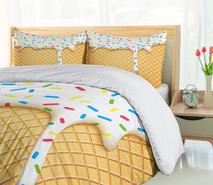 Queen Duvet Cover Set – Ice Cream Cartoon Print, 3-Piece Bedding Set