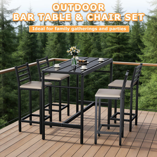 5-Piece Outdoor Patio Bar Set with Counter Height Table & Cushioned Stools