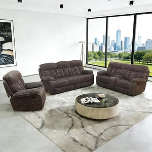 3-Piece Recliner Sofa Set with Storage & Cup Holders