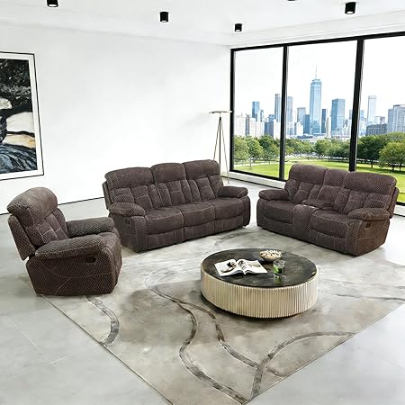 3-Piece Recliner Sofa Set with Storage & Cup Holders