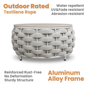 Round Woven Rope Outdoor Coffee Table with Sintered Stone Top