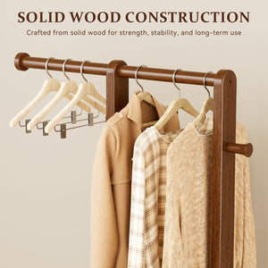 Double Rod Freestanding Coat Rack – Solid Wood, Bedroom & Entryway