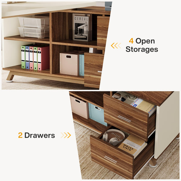 L-Shaped Executive Desk with Cabinet & Storage Shelves