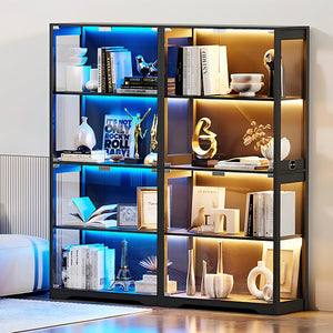 4-Tier Glass Display Cabinet with LED Lights & Motion Sensor