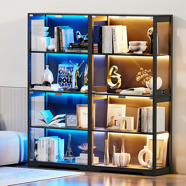 4-Tier Glass Display Cabinet with LED Lights & Motion Sensor